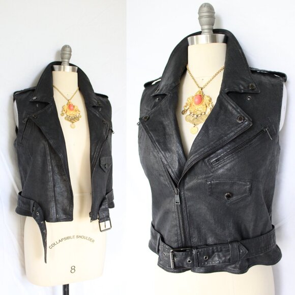 トップス RALPH LAUREN black label / leather vest Ralph Lauren Black label Collection Waxed leather look moto